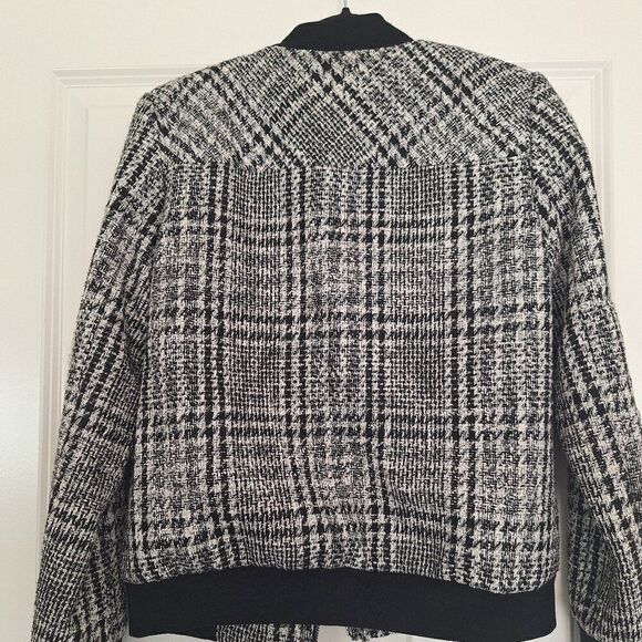 Karl Lagerfeld Paris women's tweed bomber jacket black /white size 2 - Picture 4 of 7
